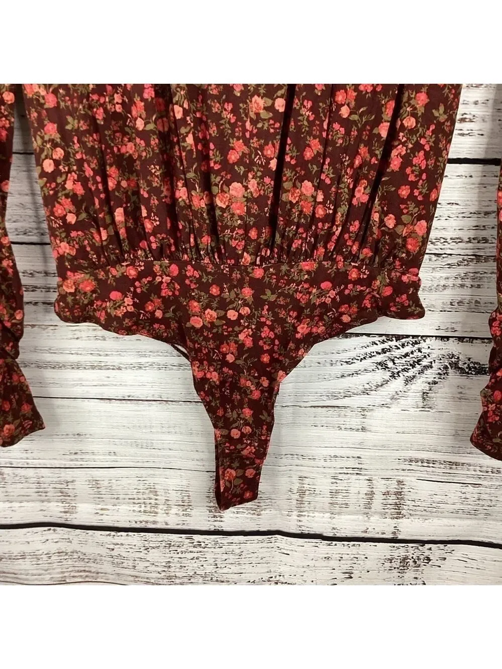FREE PEOPLE SIZE XS FALL‎ TOP FLORAL KAYA PRINTED THONG BODYSUIT CHOCOLATE